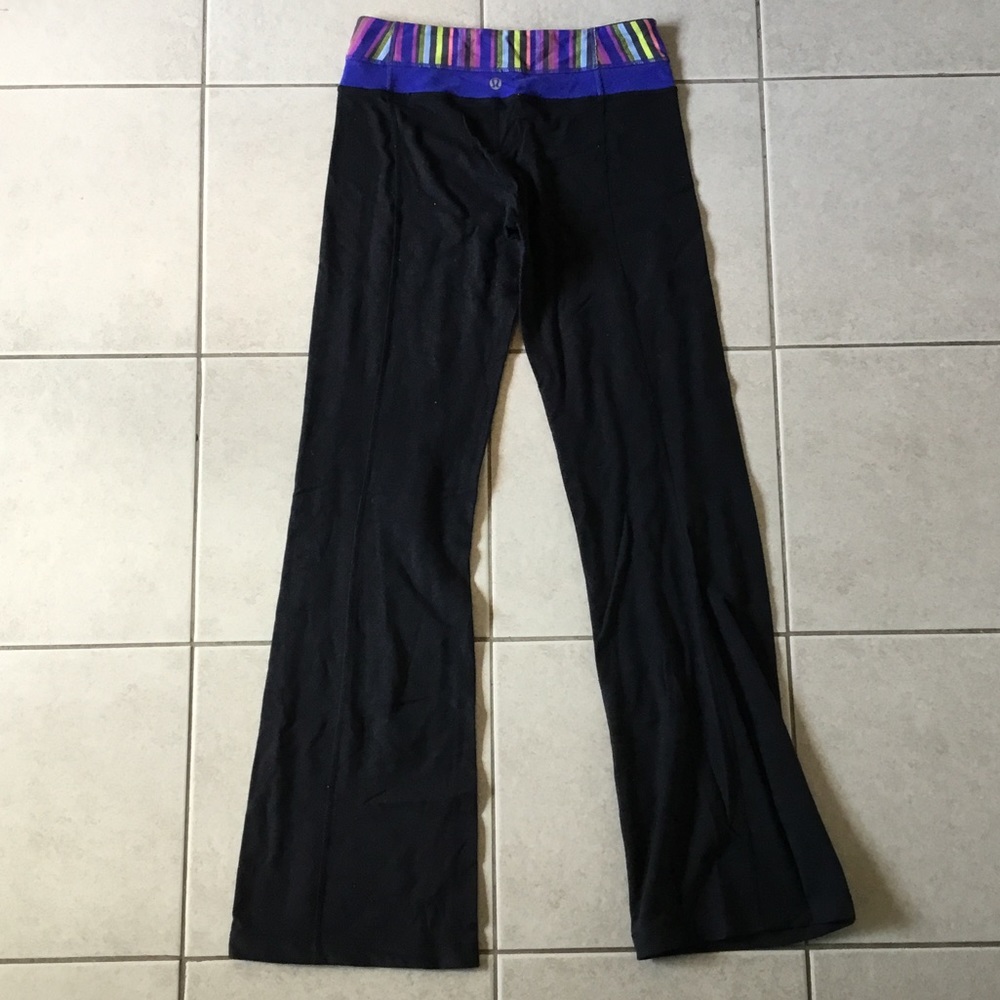 Lululemon Groove Pant Black Purple Striped Waist 4